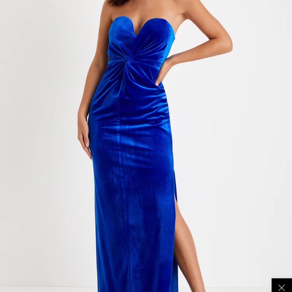 Blue Velvet Twist-Front Maxi Dress